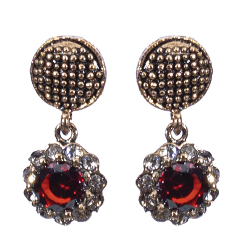 BOUCLES D'OREILLES YEVA EN BRONZE A PIERRE NATURELLE ROUGE CIRCULAIRE