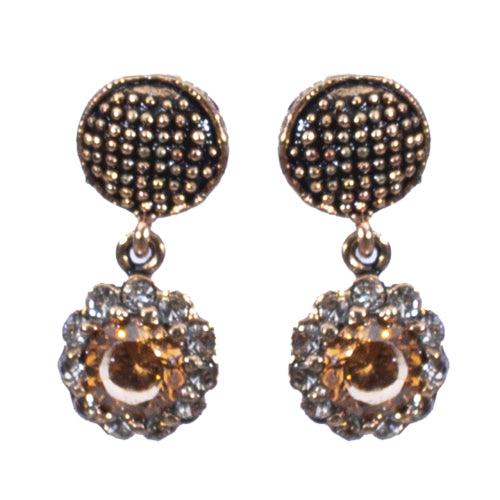 BOUCLES D'OREILLES YEVA EN BRONZE A PIERRE NATURELLE JAUNE CIRCULAIRE