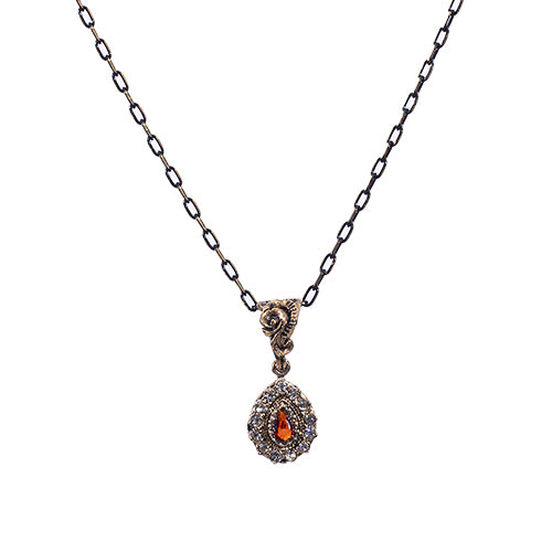 COLLIER SEDA EN BRONZE A PIERRE NATURELLE ORANGE A FORME D'AMANDE