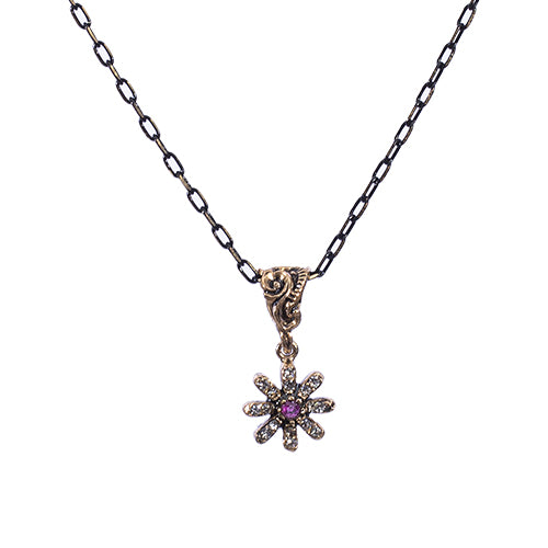 COLLIER ZARMEN EN BRONZE A PIERRE VIOLETTE A FORME D'ETOILE DE MER