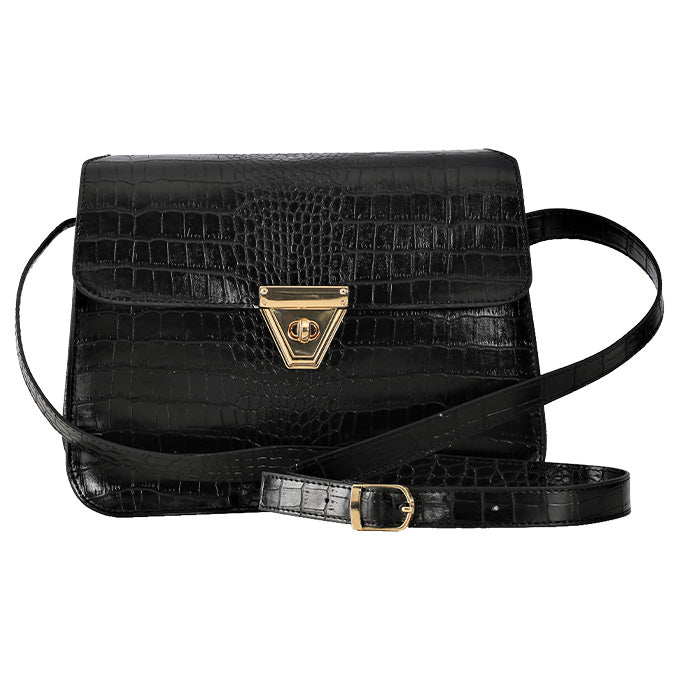 SAC A MAIN ADELYNN EN CUIR CROCO NOIR