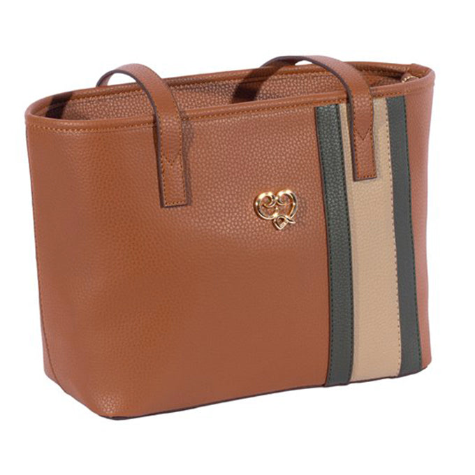 SAC A MAIN ET EPAULE KELEM EN CUIR MARRON TABAC - VERT - GRIS