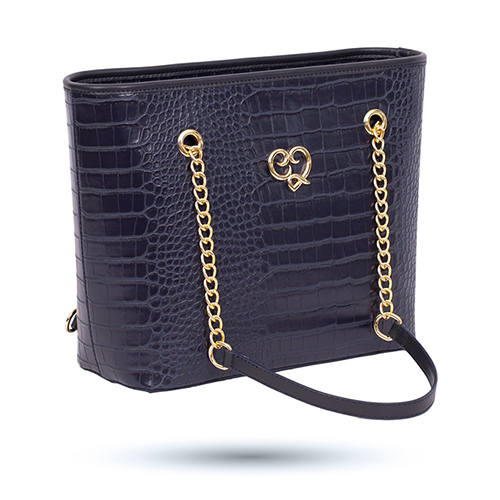 SAC A MAIN ET EPAULE UBERTHA EN CUIR CROCO BLEU MARINE