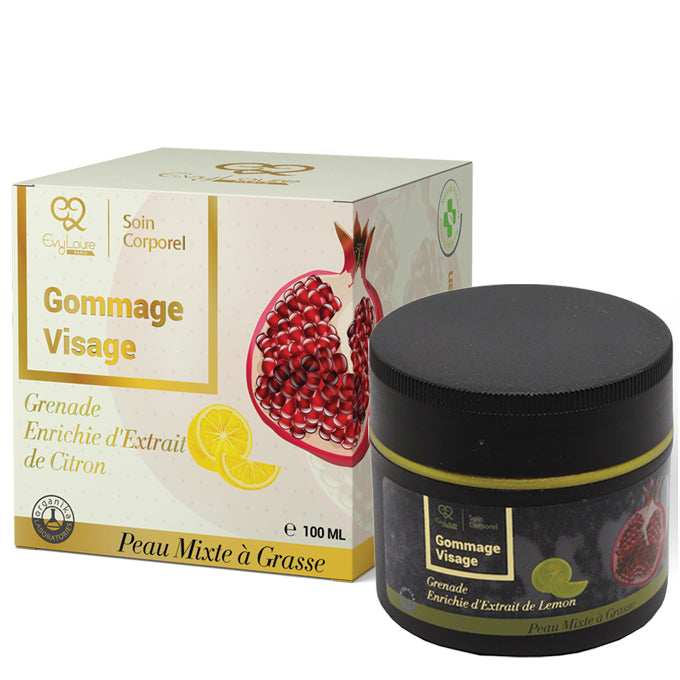 GOMMAGE VISAGE PEAU GRASSE, AU CITRON ET PÉPINS DE GRENADE - 100ML