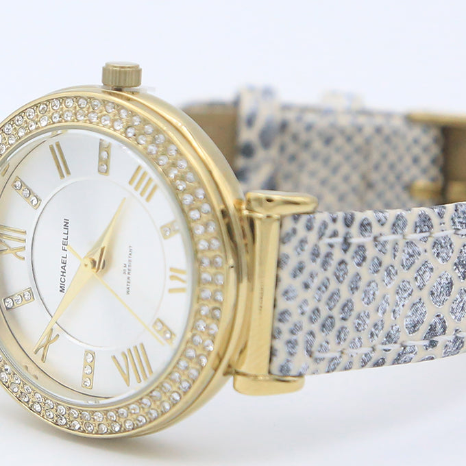MONTRE LUXY DORE AVEC MANCHES EN CUIR POUR FEMME