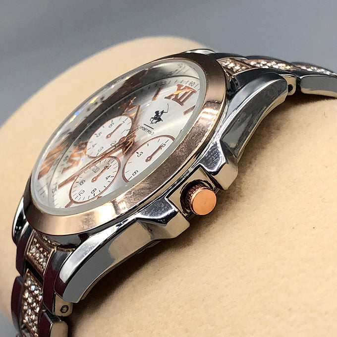 MONTRE POLO P0048 ARGENTE CUIVRE. CAD CUIVRE INT ARGENTE. CHR BLANC, ECR CUIVRE.