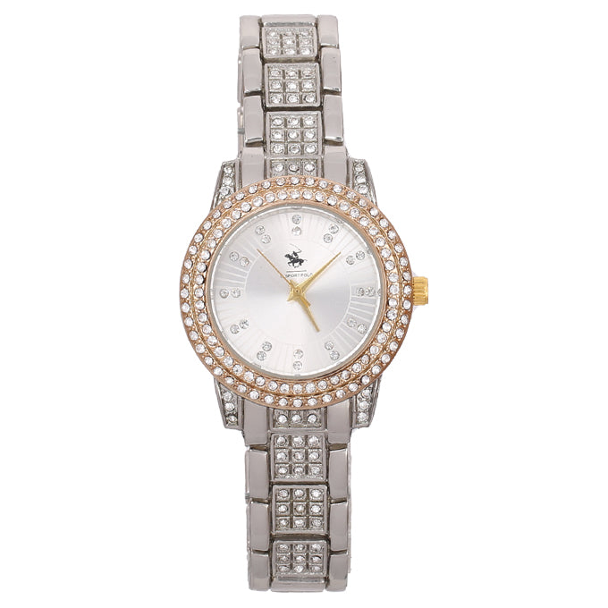 MONTRE POLO P0049 DORE AUX STRASS. CAD HEXAGONE DORE INT BEIGE.