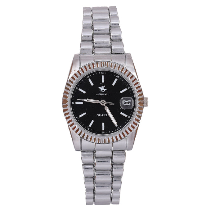 MONTRE POLO P0055 ARGENTE. CAD ARGENTE, INT NOIR A DATIER. GM ROLEX.