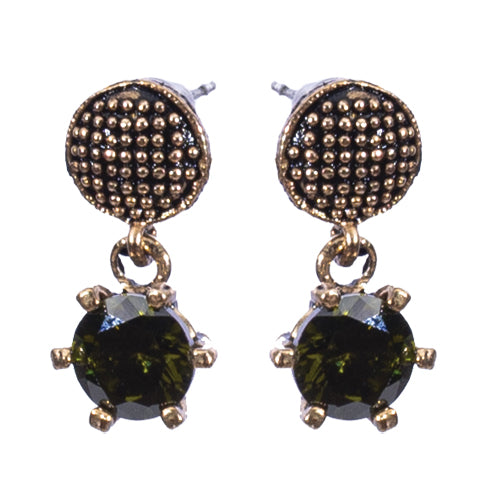 BOUCLES D'OREILLES NANOR EN BRONZE  A PIERRE NATURELLE VERTE