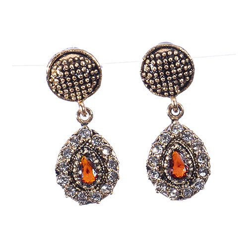 BOUCLES D'OREILLES SEDA EN BRONZE A PIERRE NATURELLE ORANGE A FORME D'AMANDE