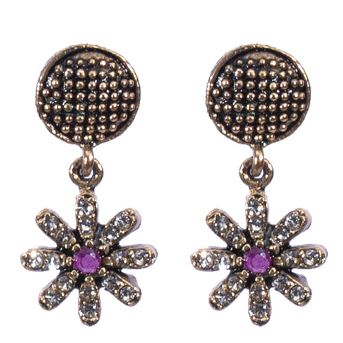 BOUCLES D'OREILLES ZARMEN EN BRONZE A PIERRE VIOLETTE A FORME D'ETOILE DE MER