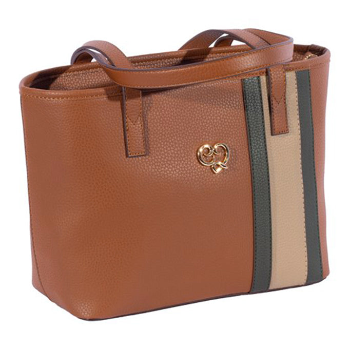 SAC A MAIN ET EPAULE KELEM EN CUIR MARRON TABAC - VERT - GRIS