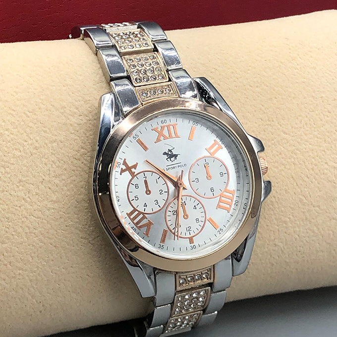 MONTRE POLO P0048 ARGENTE CUIVRE. CAD CUIVRE INT ARGENTE. CHR BLANC, ECR CUIVRE.