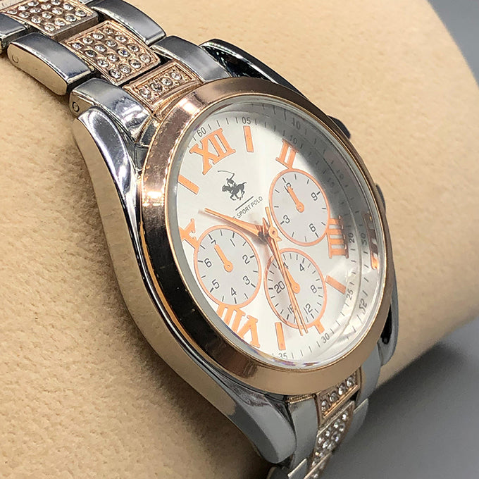 MONTRE POLO P0048 ARGENTE CUIVRE. CAD CUIVRE INT ARGENTE. CHR BLANC, ECR CUIVRE.