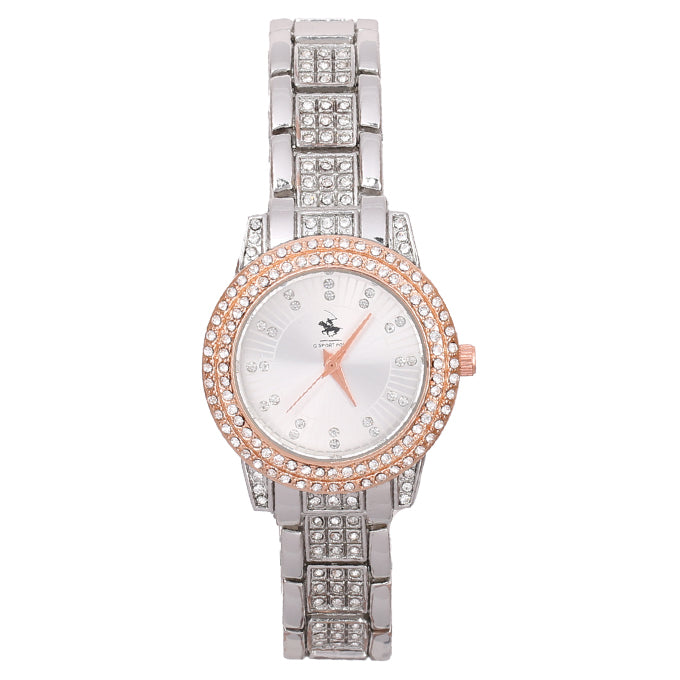MONTRE POLO P0050 DORE AUX STRASS. CAD DORE, INT ARGENTE.