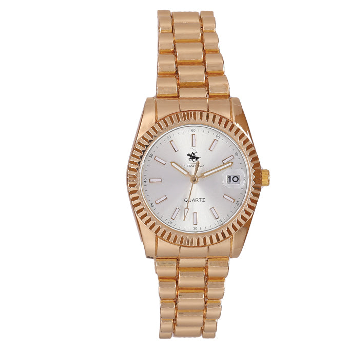 MONTRE POLO P0054 ARGENTE DORE AUX STRASS. CAD DORE, INT BLANC ARGENTE.